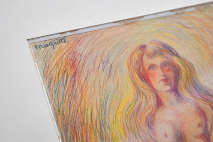 Une œuvre inédite "Sans titre" (nu de face), de l'artiste surréaliste belge René Magritte exposée à Caen, le 7 mars 2025, avant une vente aux enchères