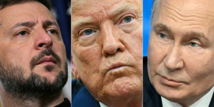 Portraits, de gauche à droite, des présidents ukrainien Volodymyr Zelensky, américain Donald Trump et russe Vladimir Poutine - Drew ANGERER, SAUL LOEB, Alexander NEMENOV (AFP)