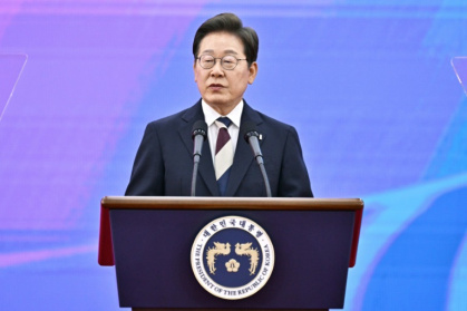 Le président sud-coréen Lee Jae-myung prononce un discours après avoir prêté serment lors de sa cérémonie d'investiture à l'Assemblée nationale de Séoul, le 4 juin 2025 - ANTHONY WALLACE (AFP)