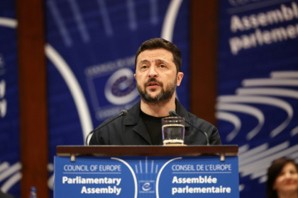 Le président ukrainien Volodymyr Zelensky s'adresse aux membres du Conseil de l'Europe à Strasbourg, le 25 juin 2025dans l'est de la France - Julien SENGEL (AFP)