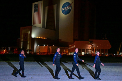 L'équipage de la mission Axiom 4 avant leur décollage à Cap Canaveral, en Floride, le 24 juin 2025 - Giorgio VIERA (AFP)