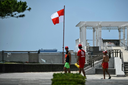 Un drapeau signale une alerte au tsunami sur une plage de Chiba, dans l'est du Japon, le 30 juillet 2025 - Philip FONG (AFP)