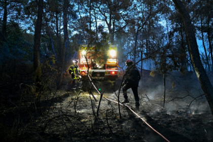 Des pompiers dans la forêt de Brocéliande, en Bretagne, le 18 juillet 2025 - Damien MEYER (AFP)