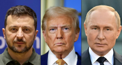 Combo des photos de Volodymir Zelensky, Donald Trump et Vladimir Poutine - Handout, Sarah Meyssonnier, Ilya PITALEV (AFP)
