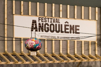 Le logo du festival de la BD d'Angoulême, lors de l'édition 2023. - YOHAN BONNET (AFP)