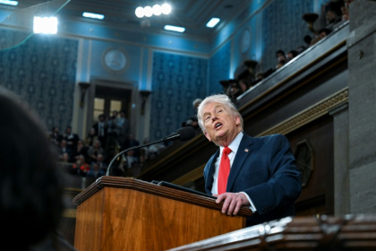 Donald Trump à la tribune du Congrès américain le 24 février 2026 - Brendan SMIALOWSKI (AFP)